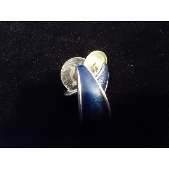 Vintage Silver & Blue Enamel Crescent-Shaped Stud Earrings With Push Back Closur - Picture 2 of 9